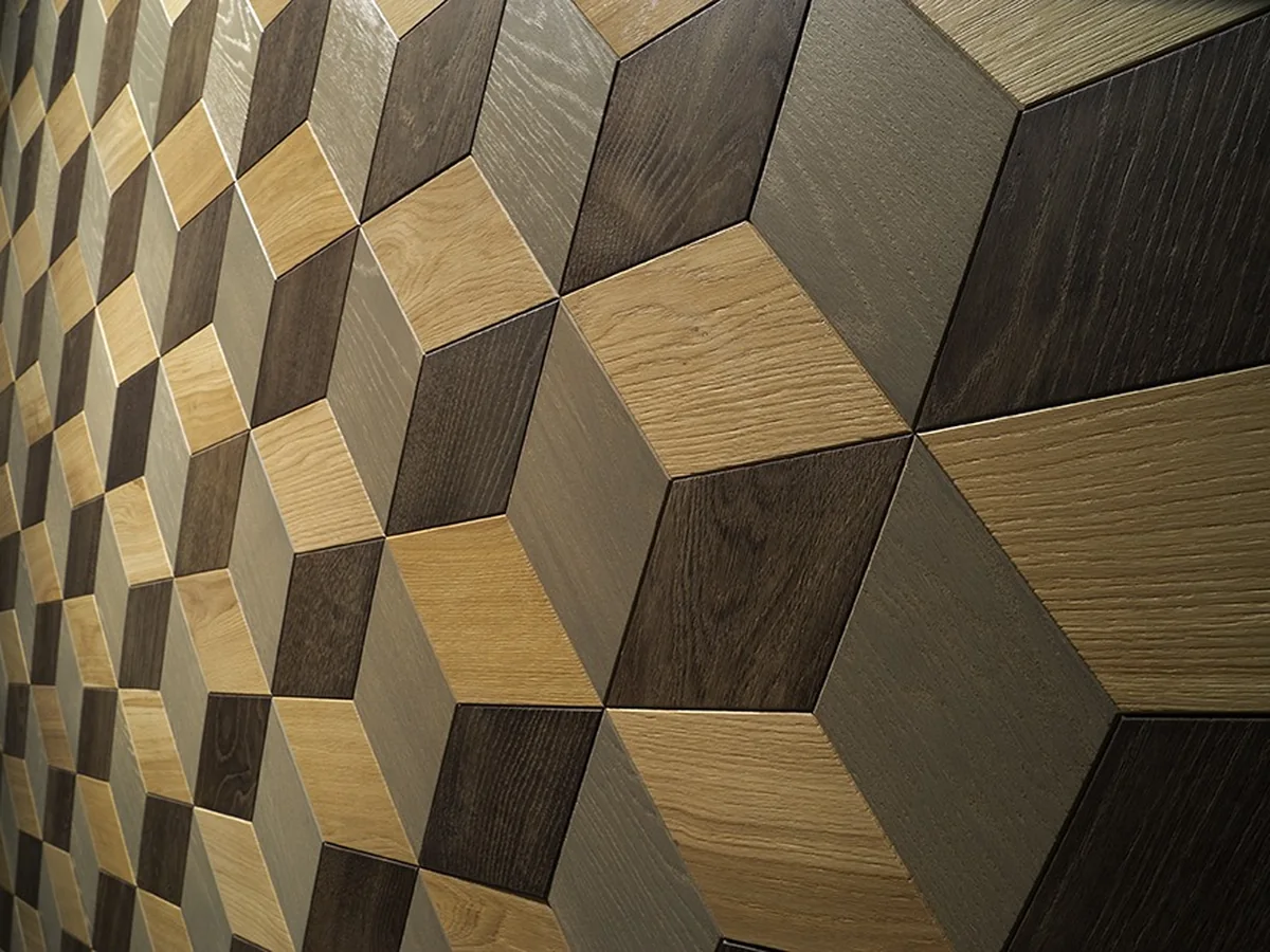 Parquet a disegno geometrico tridimensionale in rovere a Bologna